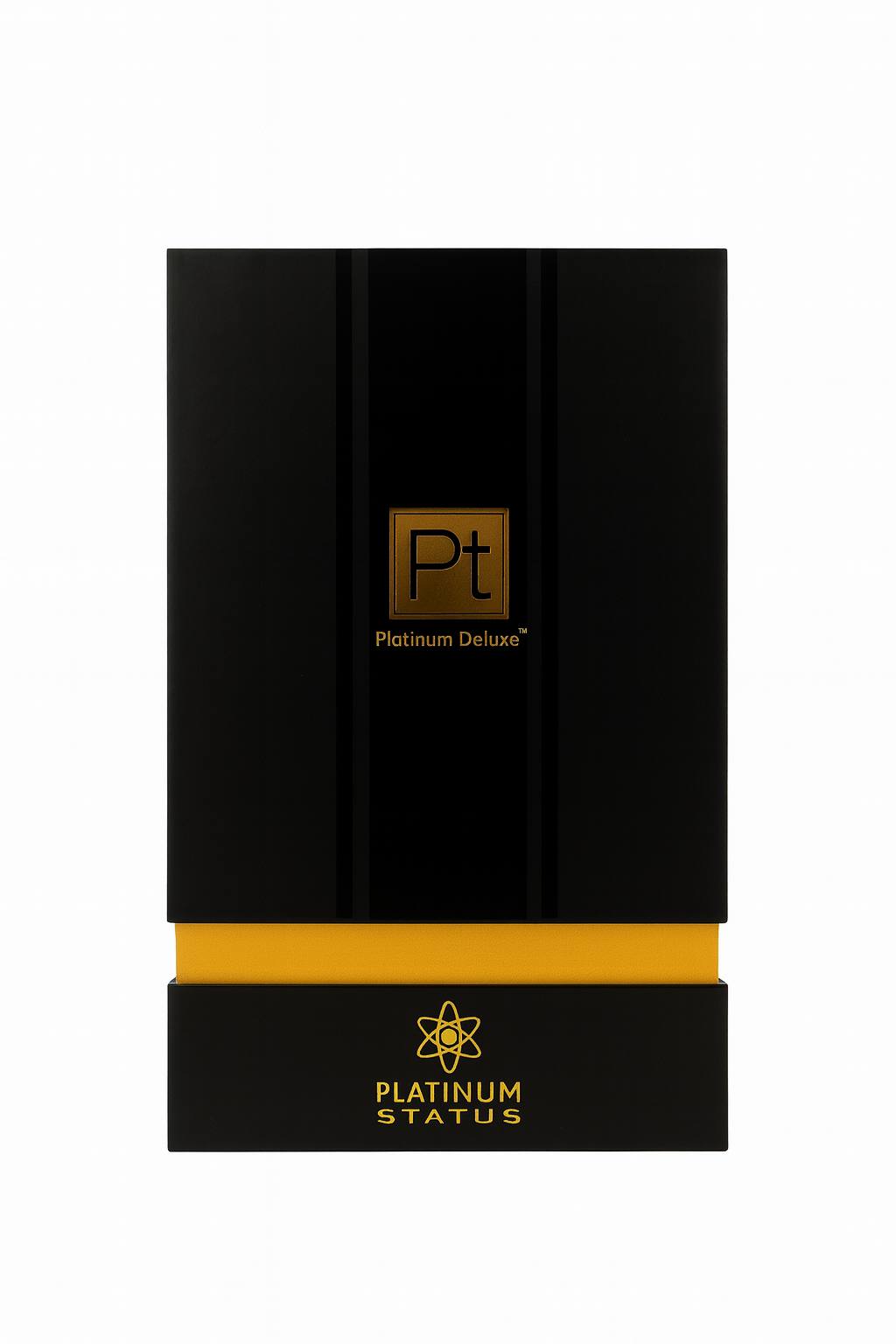 Black-and-gold presentation box for the Platinum Gold LED therapy wand—
closed packaging.